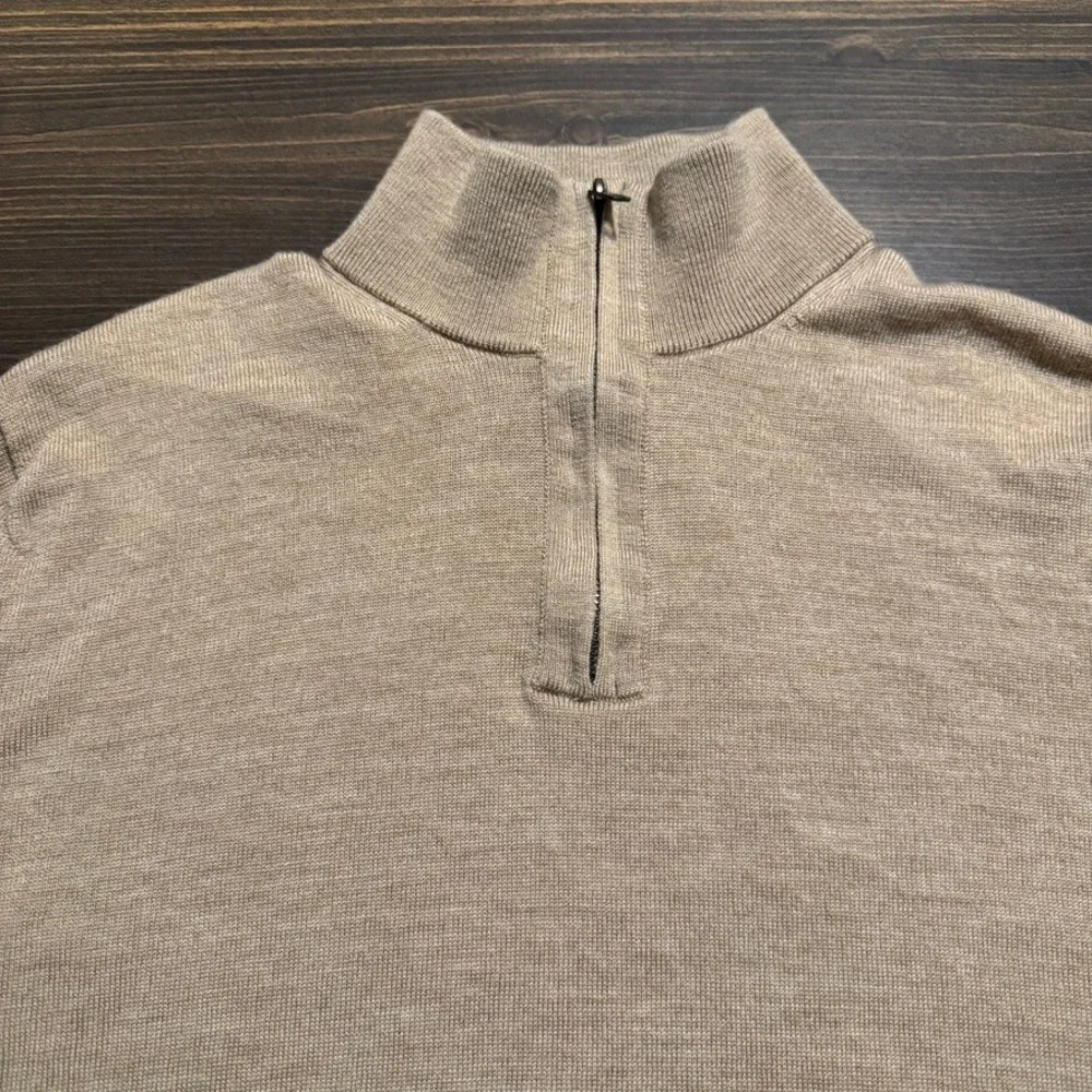 Banana Republic‎ sweater Large Khaki Beige 100% merino wool 1/4 zip mock neck